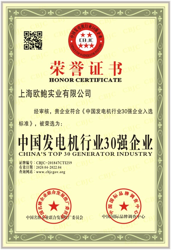 中国发电机行业30强企业认证